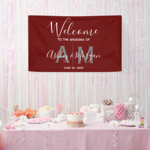Modern Grey & Red Couples Monogram Wedding Banner
