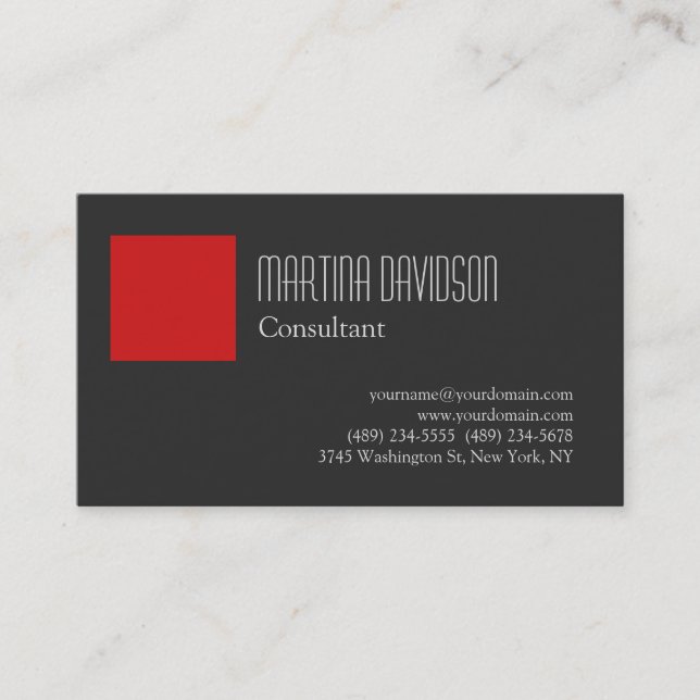 Modern Grey Red Elegant Stylish Business Card (Front)