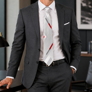 Modern Grey Red Geometric Tie