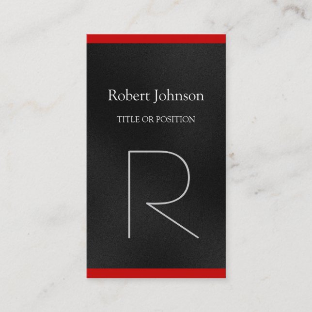 Modern Grey Red Monogram Business Card (Front)