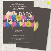 Modern Grey Riso Print Floral Baby Shower