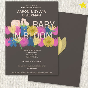 Modern Grey Riso Print Floral Baby Shower Invitation