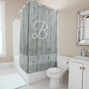 Modern Grey Rustic Farmhouse Monogram Bath Decor Shower Curtain