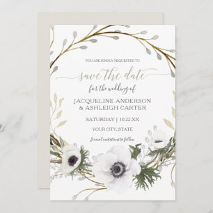 Modern Grey Sage Willow Eucalyptus Save the Date Invitation