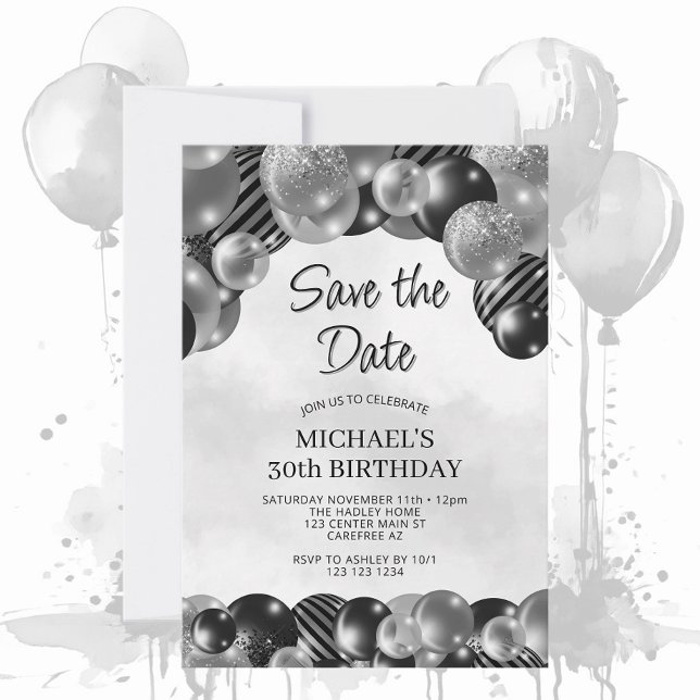 Modern Grey Save the Date 30th Birthday Invitation (Creator Uploaded)