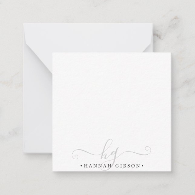 Modern Grey Script Initials Monogram Minimal Card (Front)
