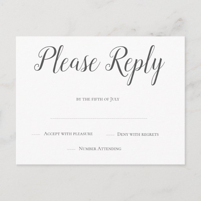 Modern grey script wedding rsvp postcards (Front)