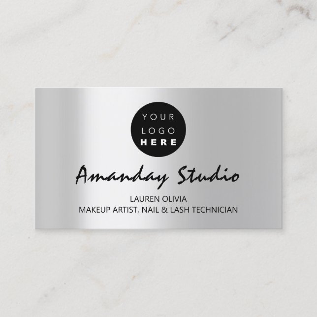 Modern Grey Silver Appointment Card Custom Logo (Front)