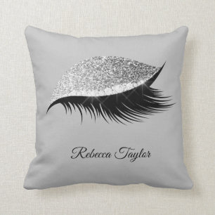 Modern Grey Silver Eyelash Script Cushion