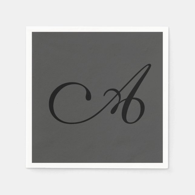Modern Grey Simple Monogram Add Your Name Initial Napkin (Front)