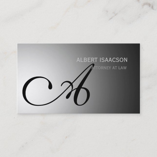 Modern Grey Simple Monogram Business Card (Front)