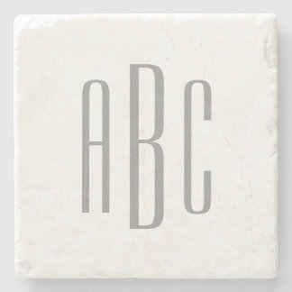 Modern Grey Simple Three Letter Monogram Stone Coaster