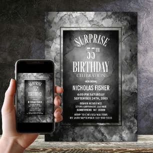 Modern Grey Slate Stone Surprise 55th Birthday Invitation
