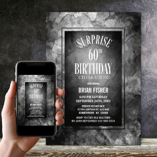 Modern Grey Slate Stone Surprise 60th Birthday Invitation