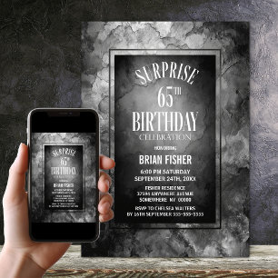 Modern Grey Slate Stone Surprise 65th Birthday Invitation