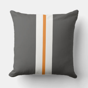 Modern Grey Slim Orange White Centre Stripes  Cushion