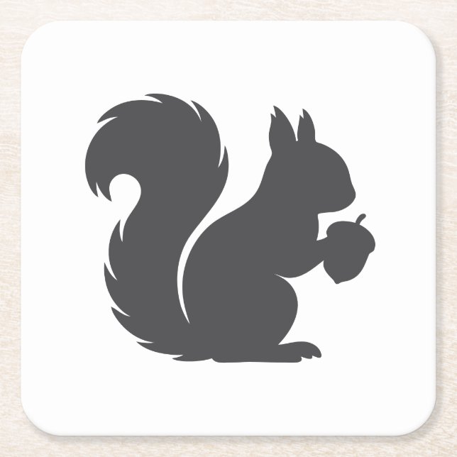 Modern Grey Squirrel Animal Square Paper Coaster (Front)