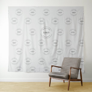 Modern Grey Step and Repeat Company logo event Tapestry
