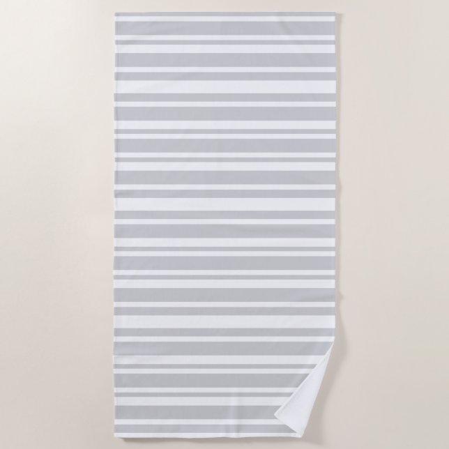 Modern Grey Stipes Beach Towel (Front)