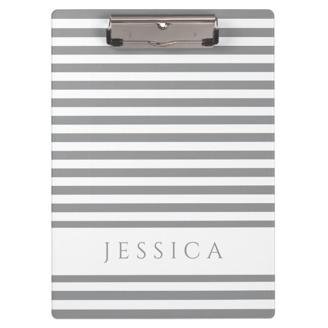 Modern Grey Striped Pattern Name Clipboard (Front)