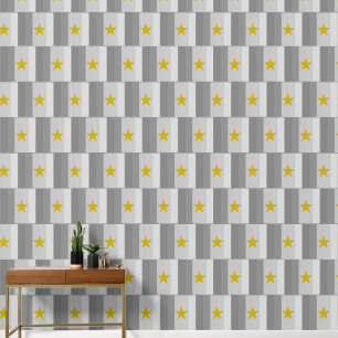 Modern Grey Stripes Golden Star on Squared Pattern Wallpaper