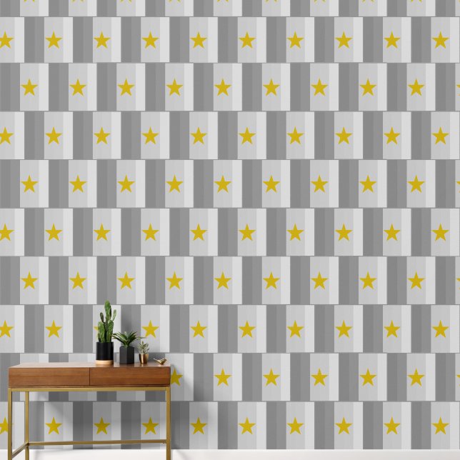 Modern Grey Stripes Golden Star on Squared Pattern Wallpaper (Hallway)