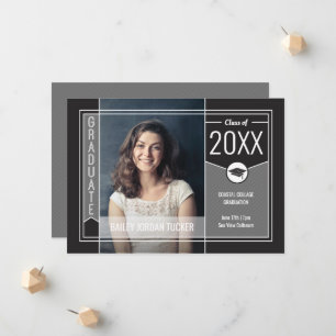 Modern Grey Stripes Graduate Photo Graduation Announcement