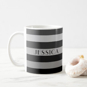 Modern Grey Stripes Pattern Name Coffee Mug
