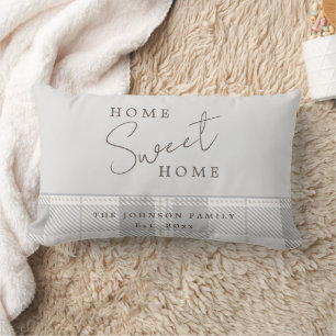 Modern Grey Tartan Plaid Home Sweet Home Lumbar Cushion