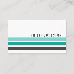 Modern grey teal aqua blue stripes stylish white business card