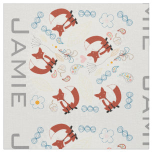 Modern Grey Teal Orange Personalised Fox Pattern Fabric