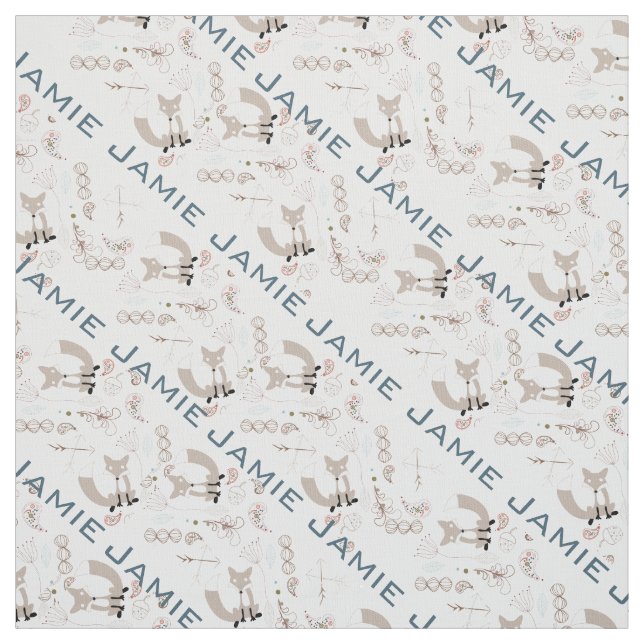 Modern Grey Teal Pink Personalised Fox Pattern Fabric (Swatch)