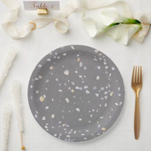 Modern Grey Terrazzo Paper Plate
