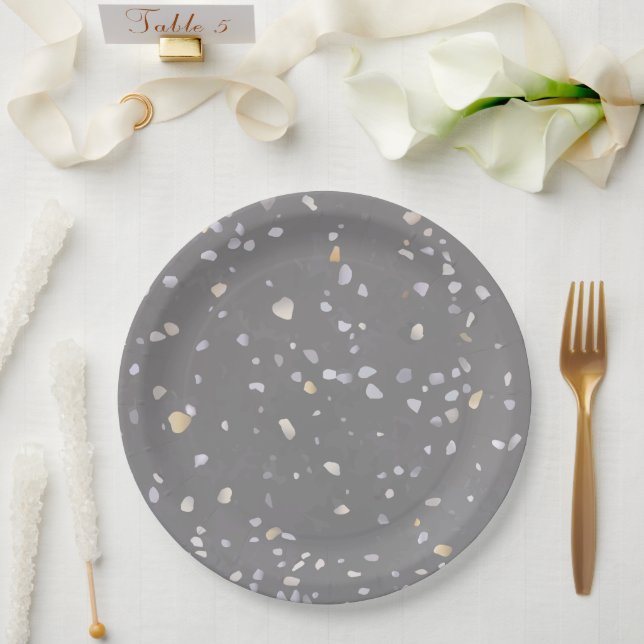 Modern Grey Terrazzo  Paper Plate (Wedding)