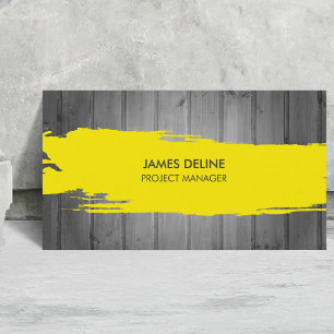 Modern Grey Timber Yellow Stripe Construction Business Card