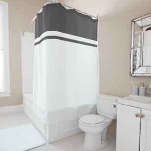 Modern Grey Top Racing Stripes On Modern White Shower Curtain