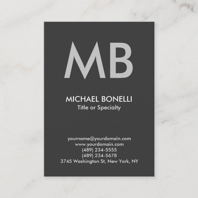 Modern grey trendy monogram business card (Front)