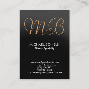 Modern grey trendy script monogram business card