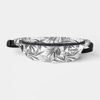 Modern Grey Tropical Pattern Name Custom Travel Bum Bags