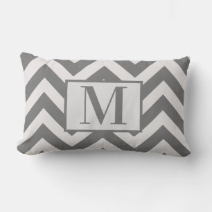 Modern Grey White Chevron Design Monogram Lumbar Cushion