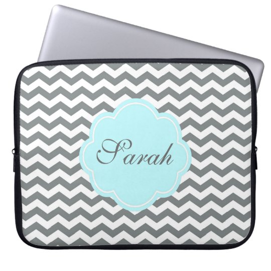 modern grey, white chevron monogram laptop sleeve