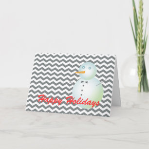 Modern grey & white chevron snowman Christmas Holiday Card