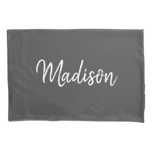 Modern Grey White Chic Script Personalised Pillowcase