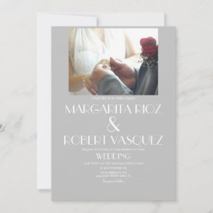 Modern Grey White Couples Photo Wedding   Invitation