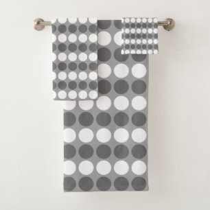 Modern  Grey White Dotted Stripes  Bath Towel Set