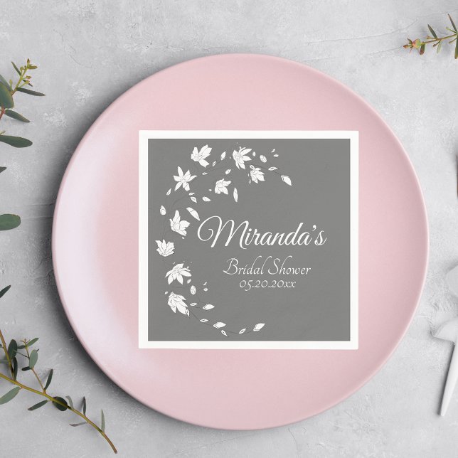 Modern Grey & White Floral Bridal Shower Napkin (Creator Uploaded)