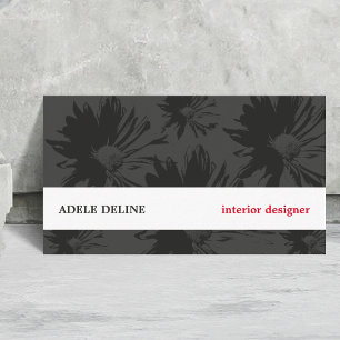 Modern Grey White Floral Interior Designer Business Card