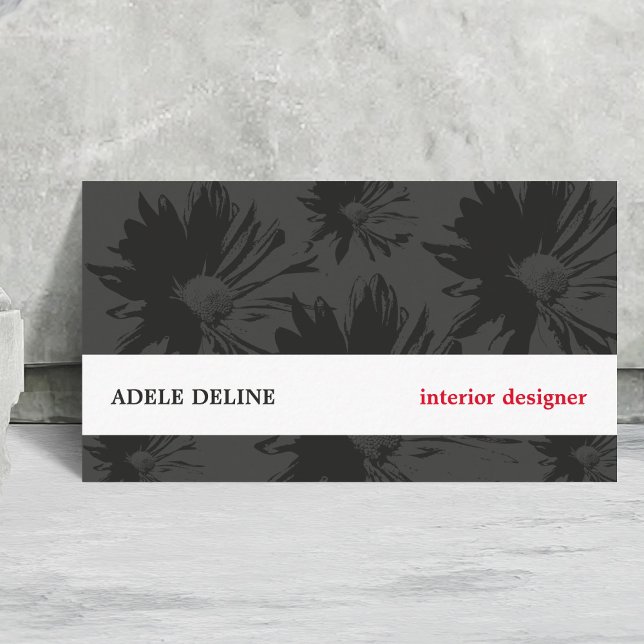 Modern Grey White Floral Interior Designer Business Card (Creator Uploaded)