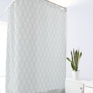 Modern Grey & White Flowers on Light Grey Shower Curtain