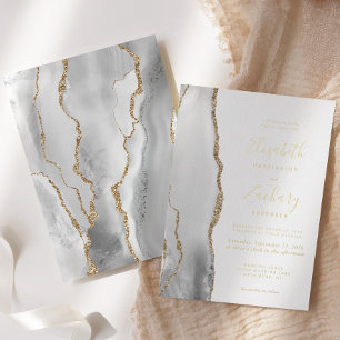 Modern Grey White Gold Agate Wedding